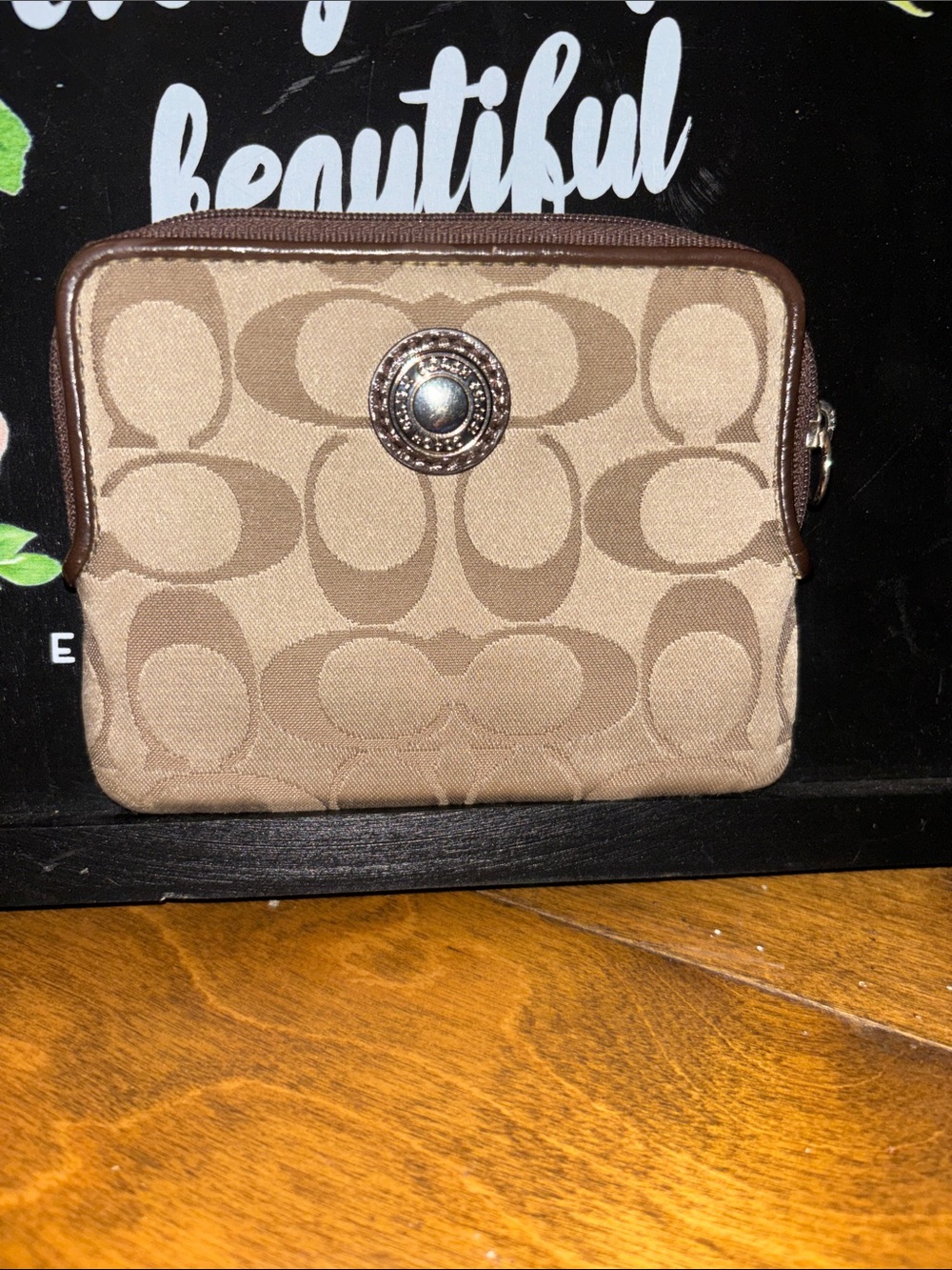 Coach Brown Signature Canvas Small Wristlet Pouch